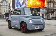 Citroen Ami in London front three quarters on Piccadilly Circus