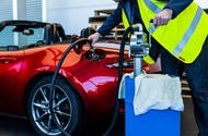 Mazda MX5 being filled with sustainable fuel