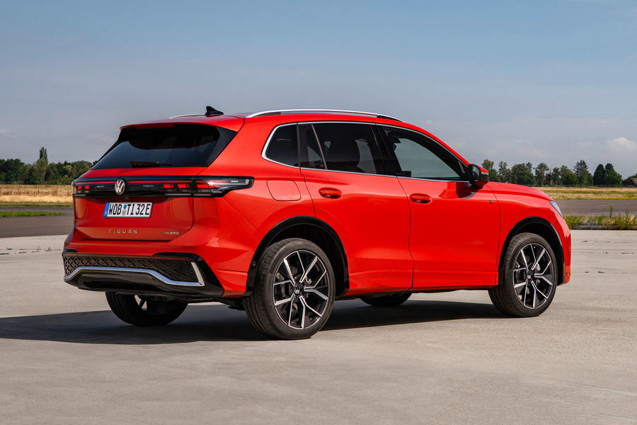 Red 2023 Volkswagen Tiguan – rear quarter parked