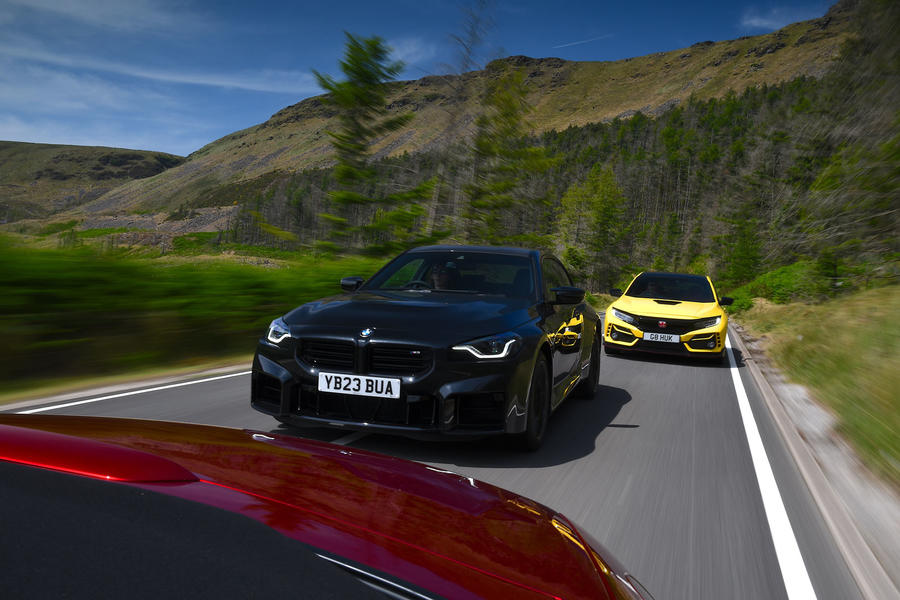 Honda Civic Type R following BMW M2 and Mazda MX-5