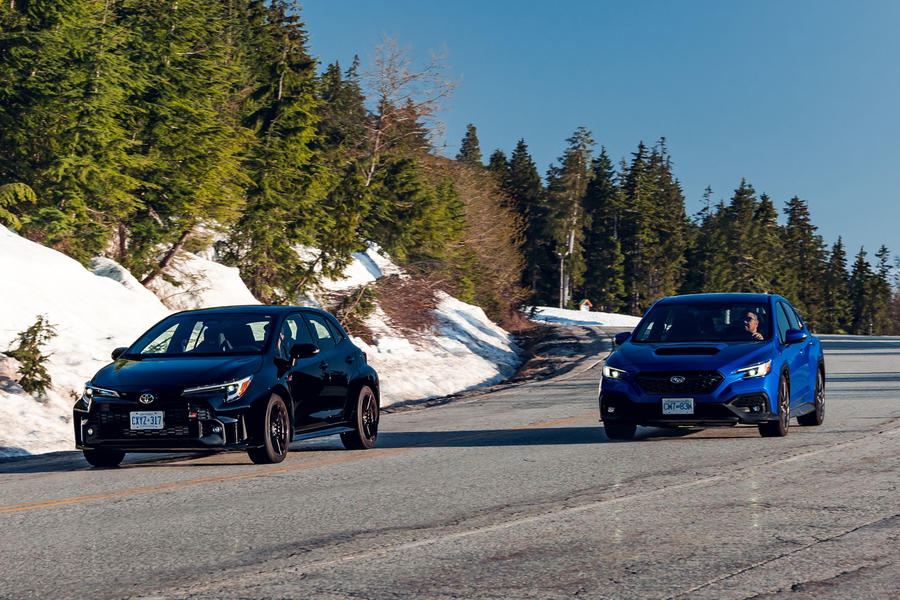 Toyota GR Corolla and Subaru WRX driving – front