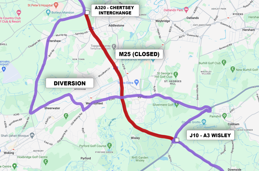 March 2024 M25 diversion map