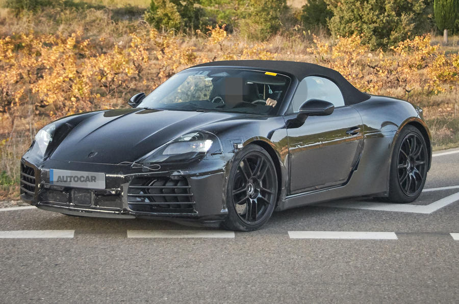 Porsche E-Boxster camouflaged front quarter