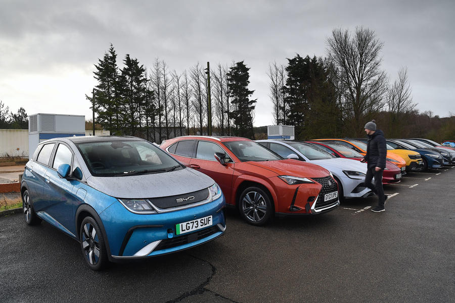 Group of electric cars charging