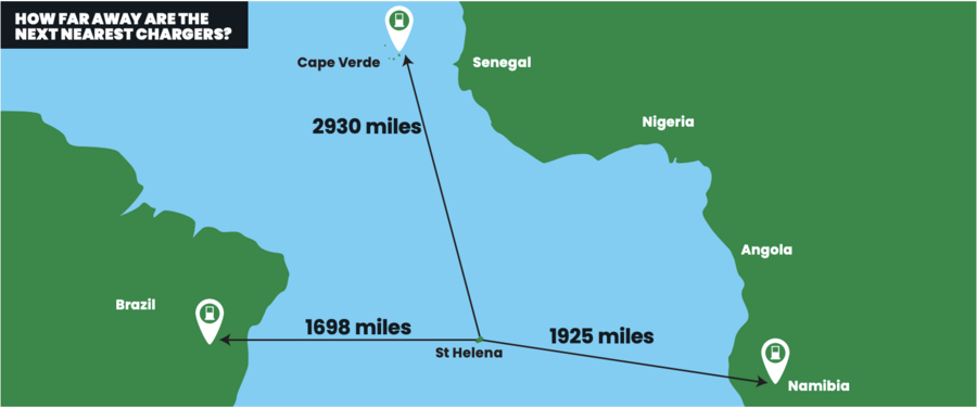 Map showing nearest EV chargers to St Helena